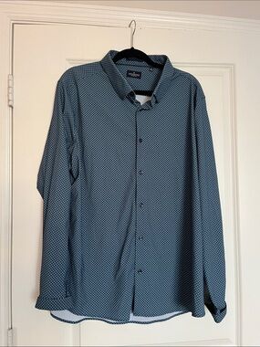 Teal Blue Microdot Long-Sleeve Button-Down Shirt